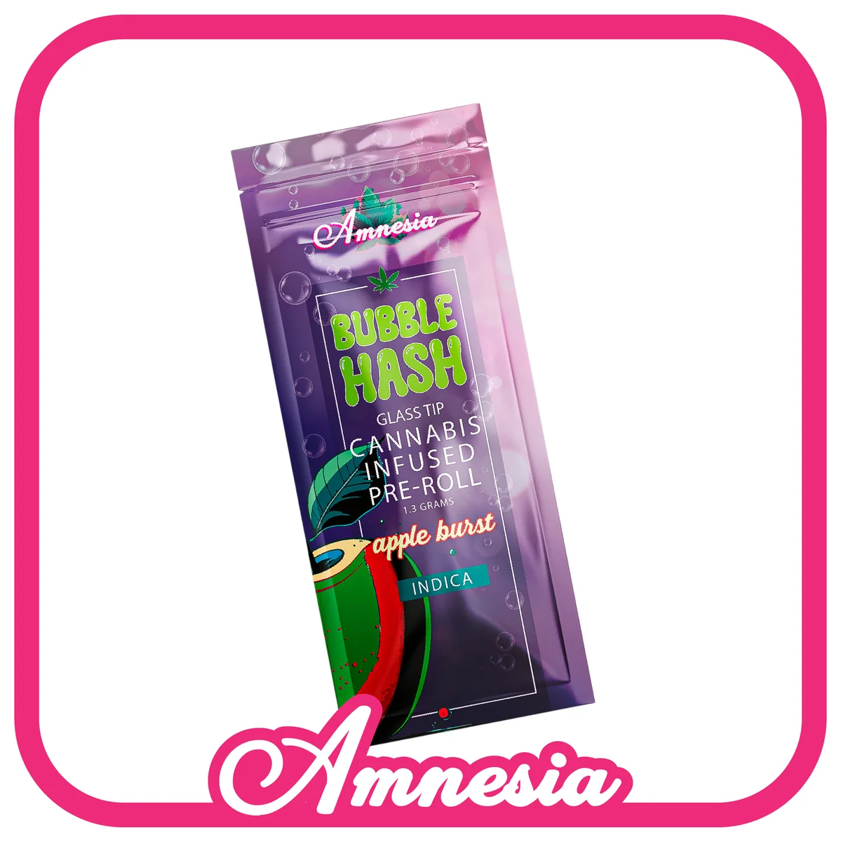 Amnesia Bubble Hash Glass Tip Pre-Rolls — Apple Burst package, Michigan