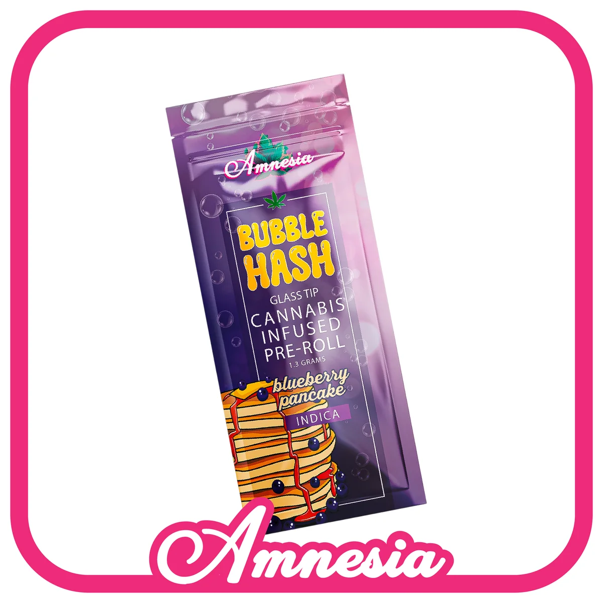 Amnesia Bubble Hash Glass Tip Pre-Rolls — Blueberry Pancake package, Michigan