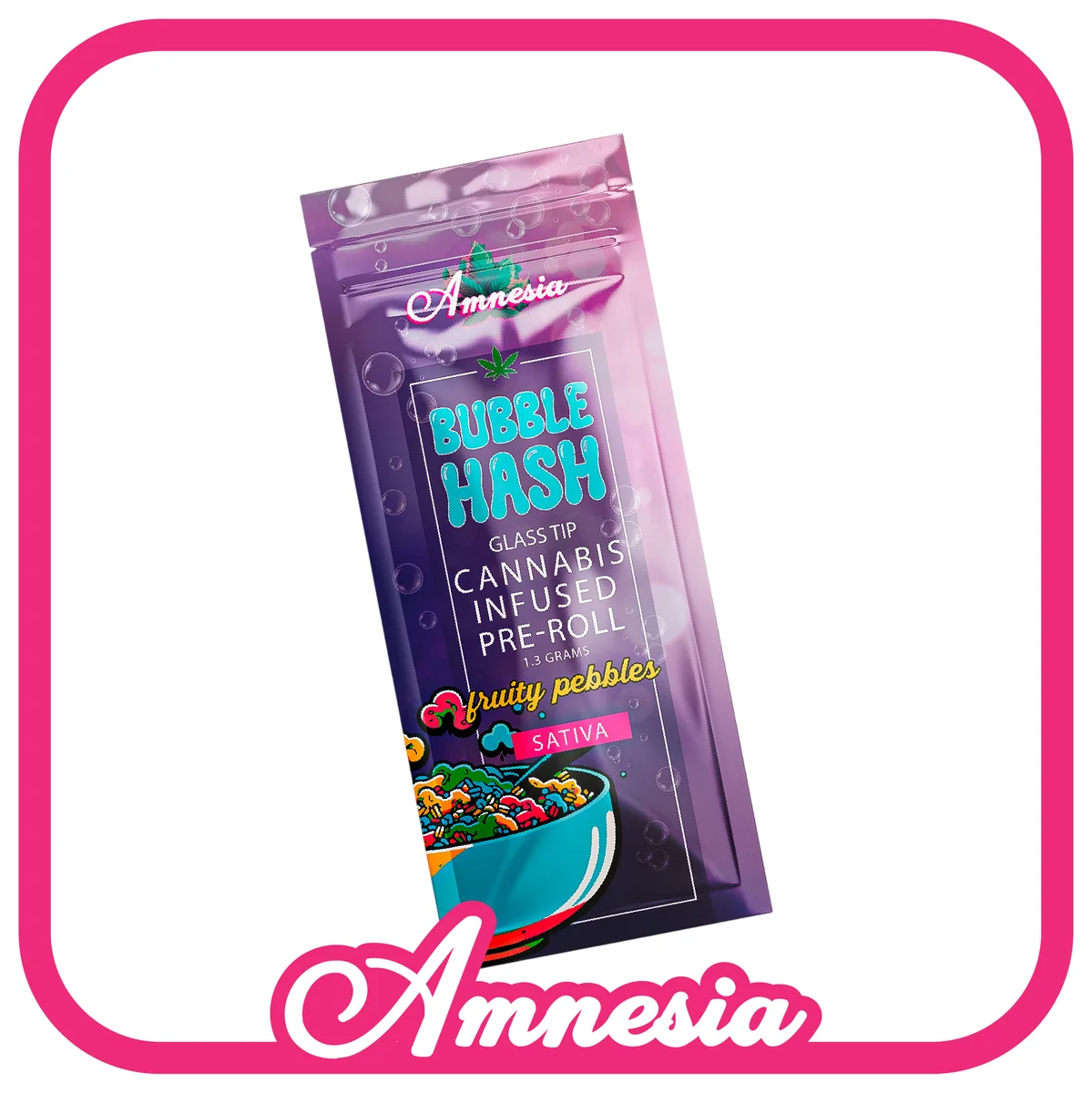 Amnesia Bubble Hash Glass Tip Pre-Rolls — Fruity Pebbles package, Michigan