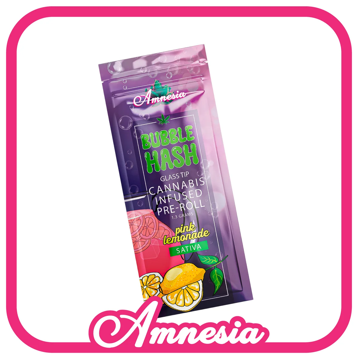 Amnesia Bubble Hash Glass Tip Pre-Rolls — Pink Lemonade package, Michigan