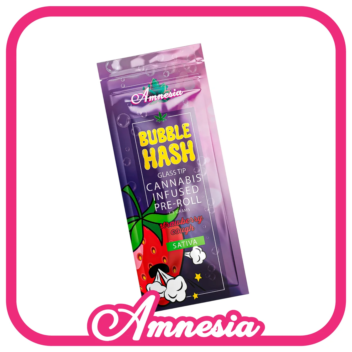 Amnesia Bubble Hash Glass Tip Pre-Rolls — Strawberry Cough package, Michigan
