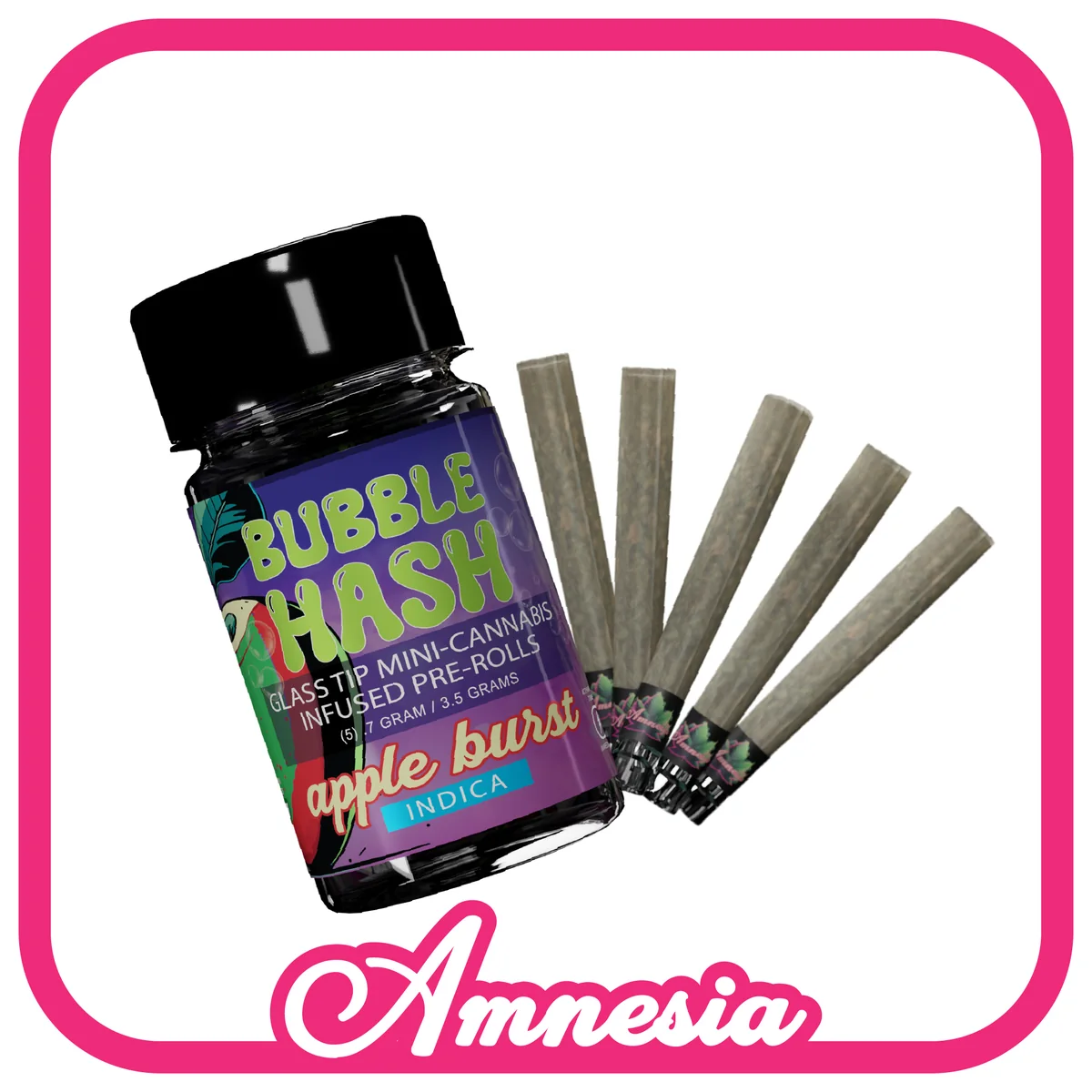 Apple Burst five-pack Bubble Hash glass-tip mini pre-roll jar