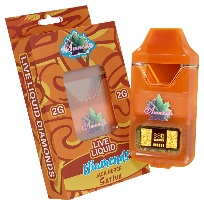 Jack Herer Sativa Live Liquid Diamonds 2G disposable and orange Amnesia packaging